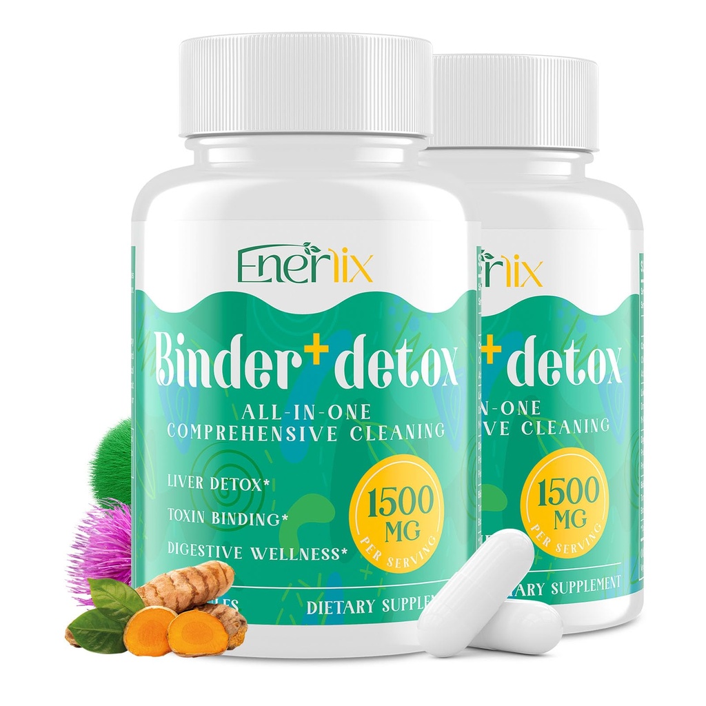 15- in-1 Detox Binder, Aktiveret kul, Zeolit & Bentonit Clay, Chlorella, 1500 MG Detox Supplement Maksimum Absorbent, Lever Gut fordøjelsesbesvær Rengøring, 180 Vegankapsler
