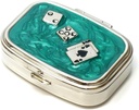 9338 Rektangulær Lille Pill Box Organizer Aqua Green Silver Poker & Dice Kvinder rejse Pill sag Purse Pocket Container Daglig transportabel medicin Vitamin Box Medicin supplement Mini Storage