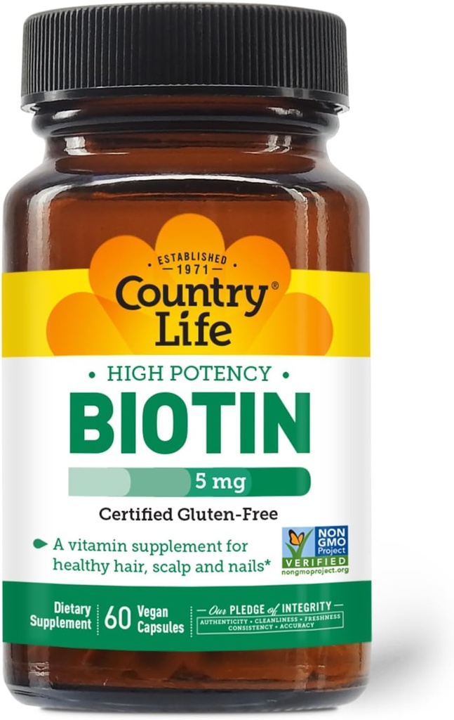 Country Life - Biotin High Potency, 5 mg - 60 Veganske kapsler