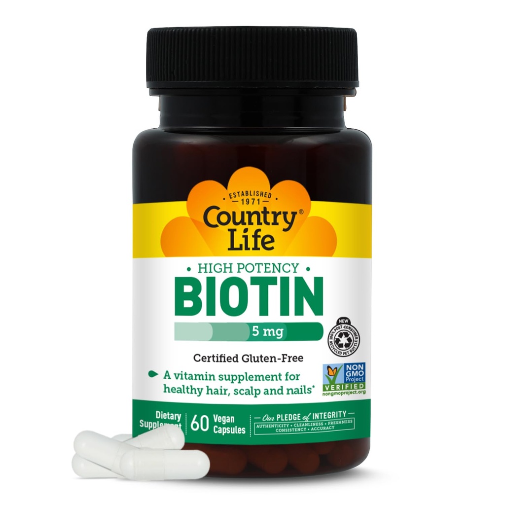 Country Life - Biotin High Potency, 5 mg - 60 Veganske kapsler