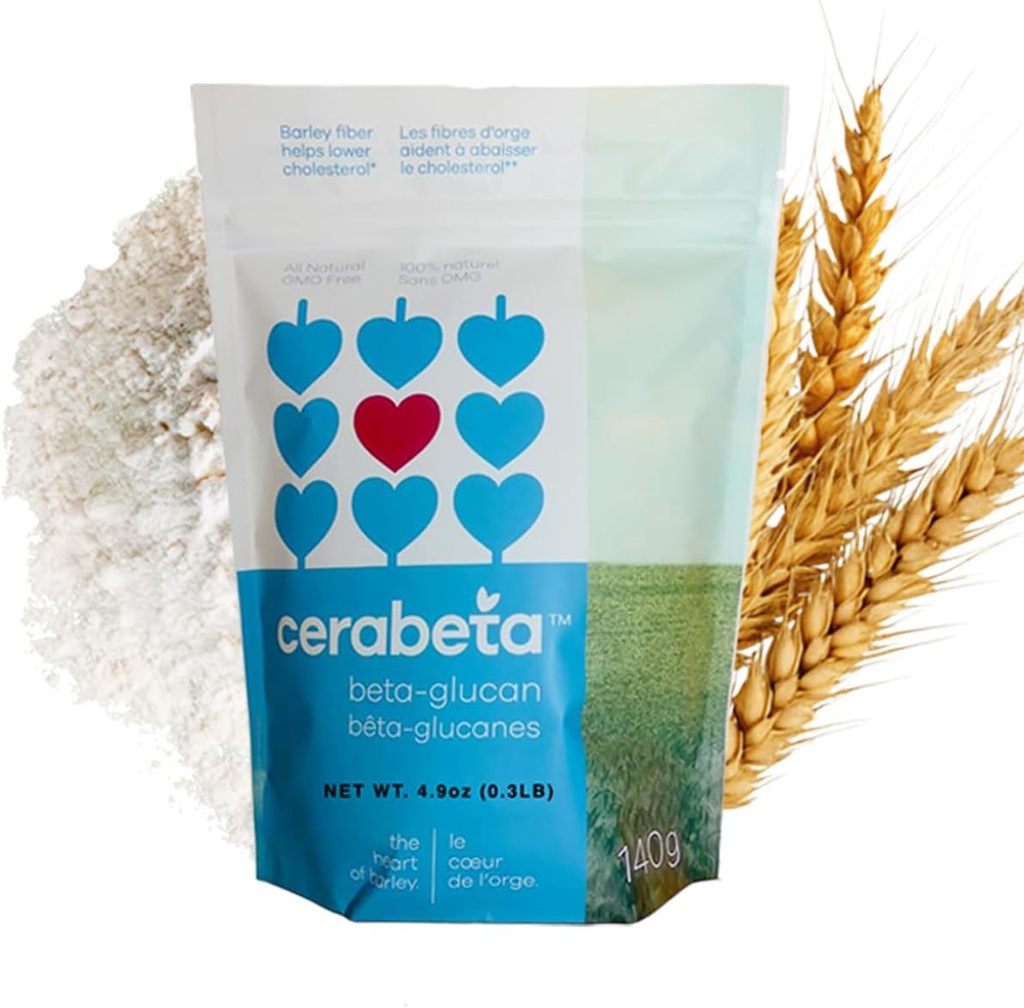 Cerabeta Barley Beta- Glucan Daily Supplement Powder, 4- in-1 Natural Fiber, Single Ingredient, Sugar- Free, Non- GMO.