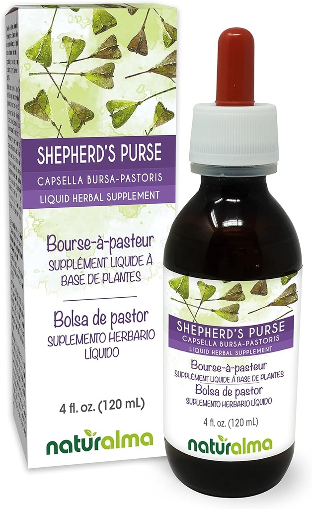 Naturalma Shepherd 's Purse (Capsella Bursa-pastoris) urt Alkohol- Free Tincture - 4 fl oz Liquid Extract in Drops - Herbal Supplement - Vegan
