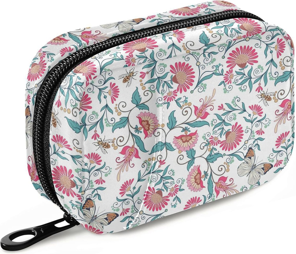 Naanle Paisley Floral Butterfly Pill Box 7 Day Pill Case Travel Pill Organizer Bag med lynlås Pill Holder Portable Weekly sag kompakt størrelse for vitamin supplement.
