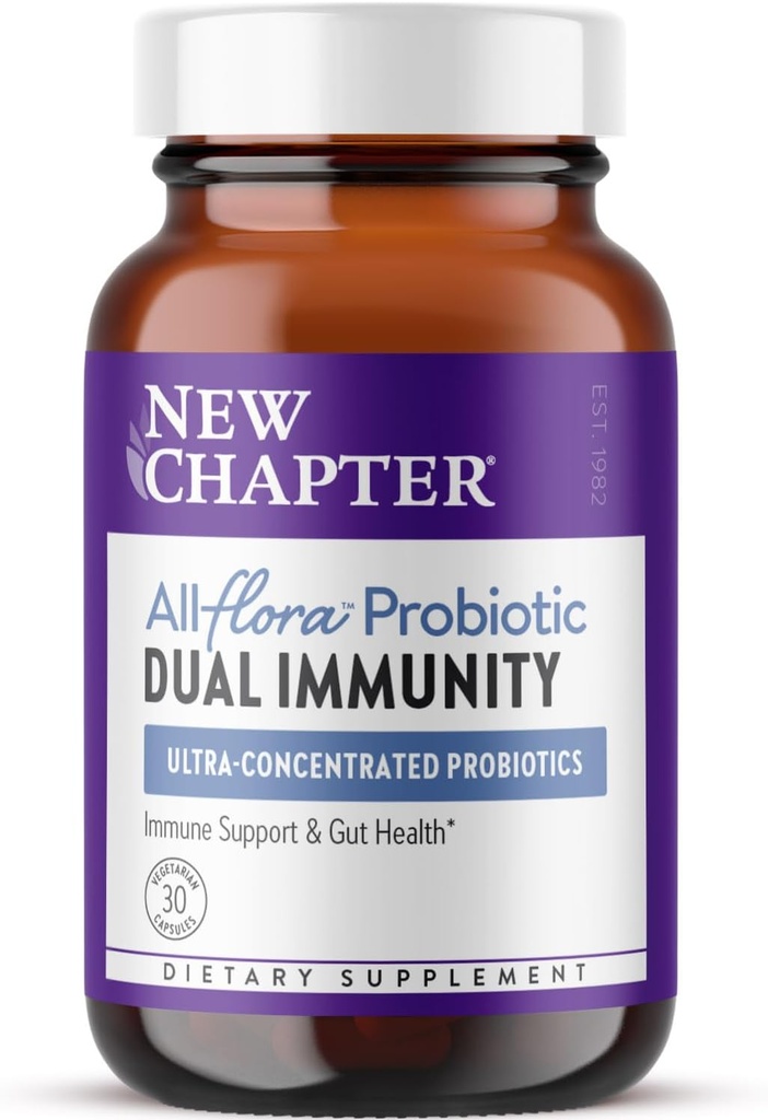 Ny Kapitel All- Flora ™ Probiotisk Dual Immunity, Clinical- Strength Ingredients - Højt koncentreret Probiotika til aktiv immunforsvar & Gut Health + Immunie- Boosting Gæret Postbiotika, 30 ct