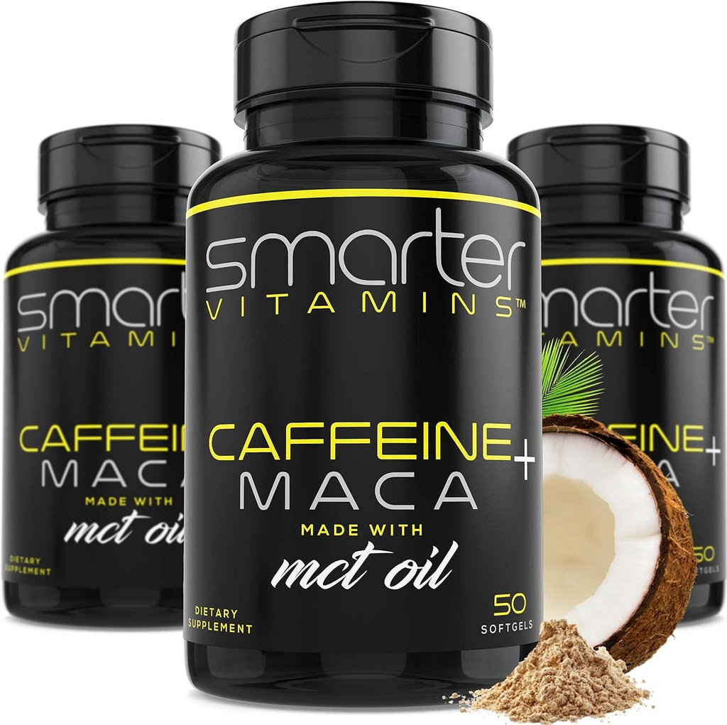 (3 Pack) Smarter Energy Pills, 200mg Caffeine & Coconut MCT Oil with Maca Root, 150 Liquid Softgels