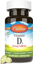 Carlson - D3- vitamin, 1000 IE (25 mcg), Knoglesundhed, muskelsundhed, Cholecalciferol, D- vitamintilskud, D3- vitamin Soft Gels, 60 Softgels