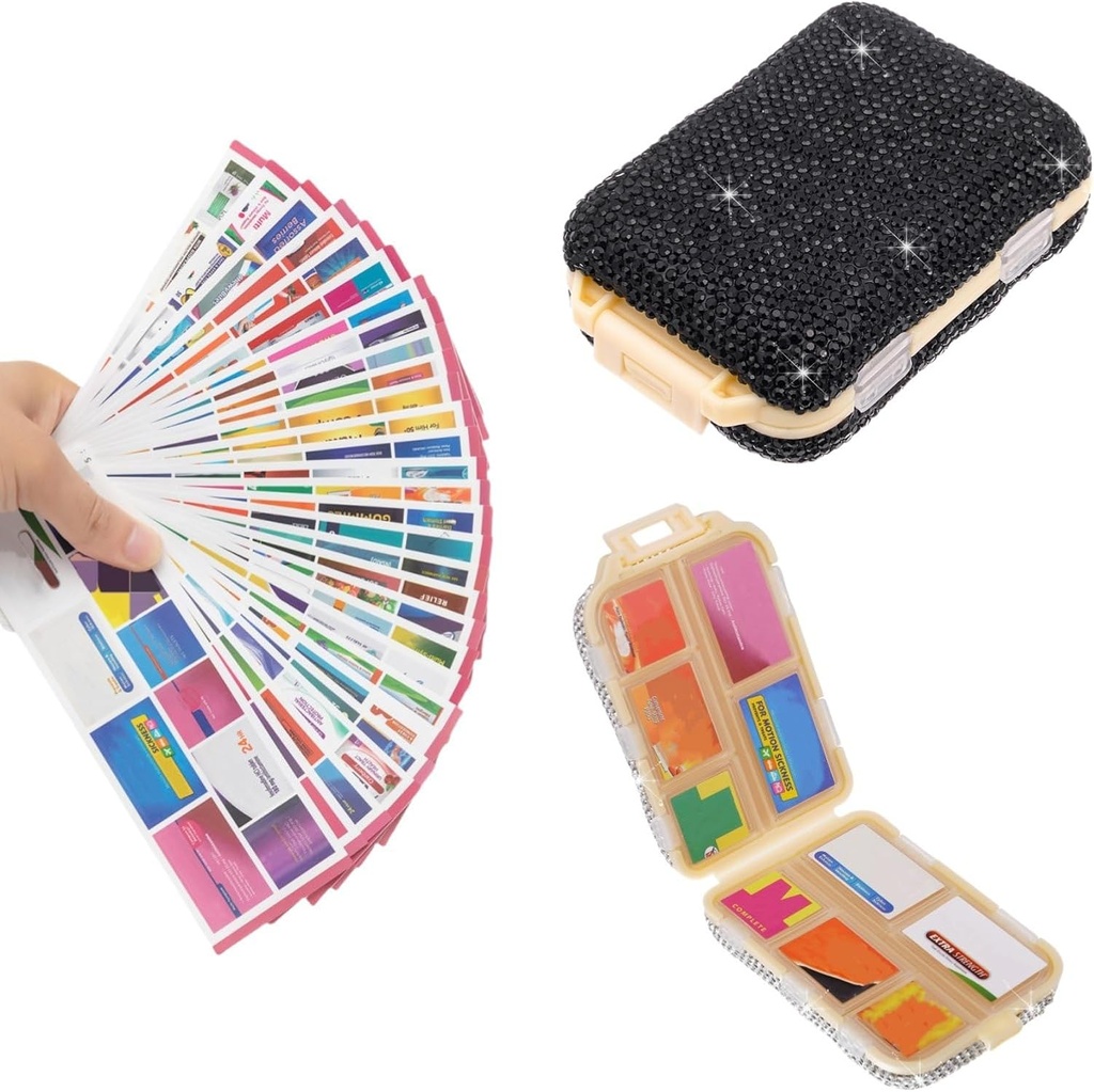 Pill rejse sag med etiketter Bling Portable Pill Container Mini Pill Box for purse lille medicin Organizer Holder for supplement Vitamin Medicin Kvinder (Black & 300 Labels)