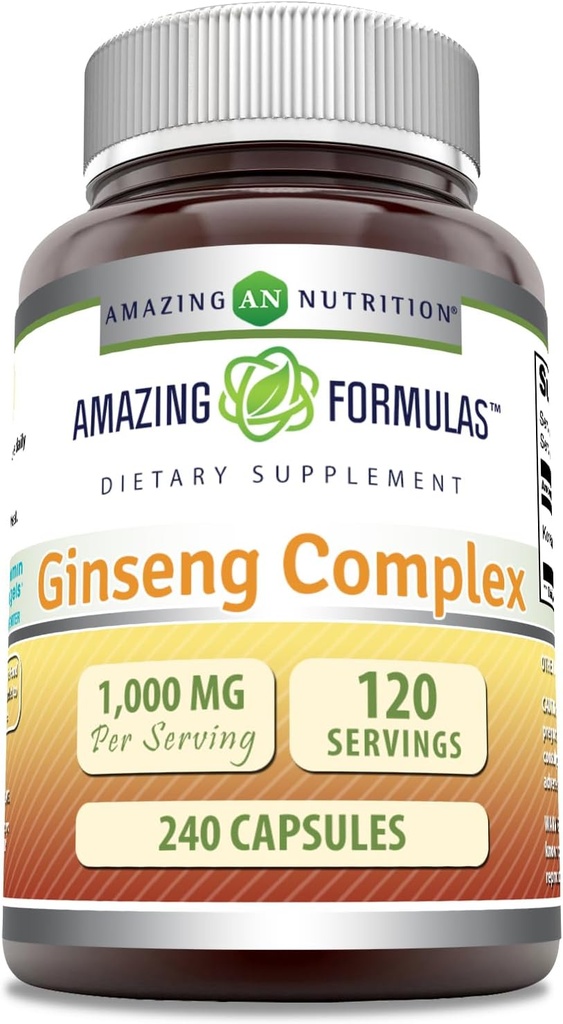Amazing Formulas Ginseng Complex - 1000 Mg Per Serving, Kapsler (Non-GMO, Gluten Free) Understøtter sund immunsystem - Understøtter energiproduktion - Øger Mental Alerness. (240 Tæl)