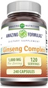 Amazing Formulas Ginseng Complex - 1000 Mg Per Serving, Kapsler (Non-GMO, Gluten Free) Understøtter sund immunsystem - Understøtter energiproduktion - Øger Mental Alerness. (240 Tæl)