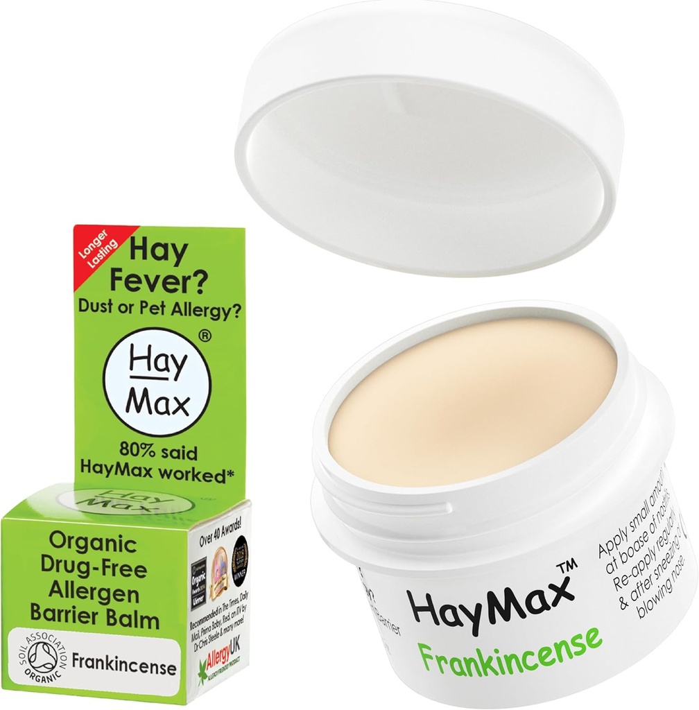 HayMax Allergen Barrier Balm - Frankincense 0,17 fl oz - Organic, Natural & Non- Drowsy Hay Fever & Allergy Relief Balm - Blocks Pollen & Allergen Particles - Great for voksne, Børn & Gravide Kvinder
