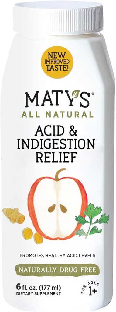Maty 's syre & fordøjelsesbesvær Relief Liquid - Sikker & effektiv, Alle naturlige hjerterytme Antacida Alternativ lavet med Apple Cider Vincitol, Ginger & Gurkemeje - 6 fl oz