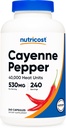 Nutricost Cayenne Pepper 530mg, 240 kapsler - 40.000 varmeenheder, Gluten Free, Non- GMO