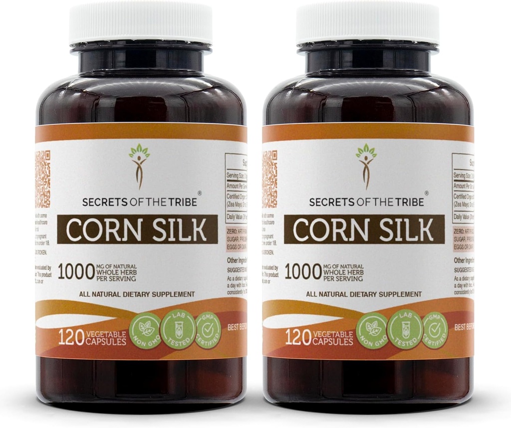 Hemmeligheder for Tribe Corn Silk 120 Kapsler (2 stk.), 1000 mg, Zea Mays Tørret Silk (2x120 Kapsler)