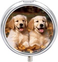 Medicine Box 3 Segment Pill Box Cute Small Pill Box Golden Retriever Hunde Hvalpe Kæledyr Printed Round Pill Box Multi funktion Pill Box for Vitaminer Fish Oil Kosttilskud Pearls