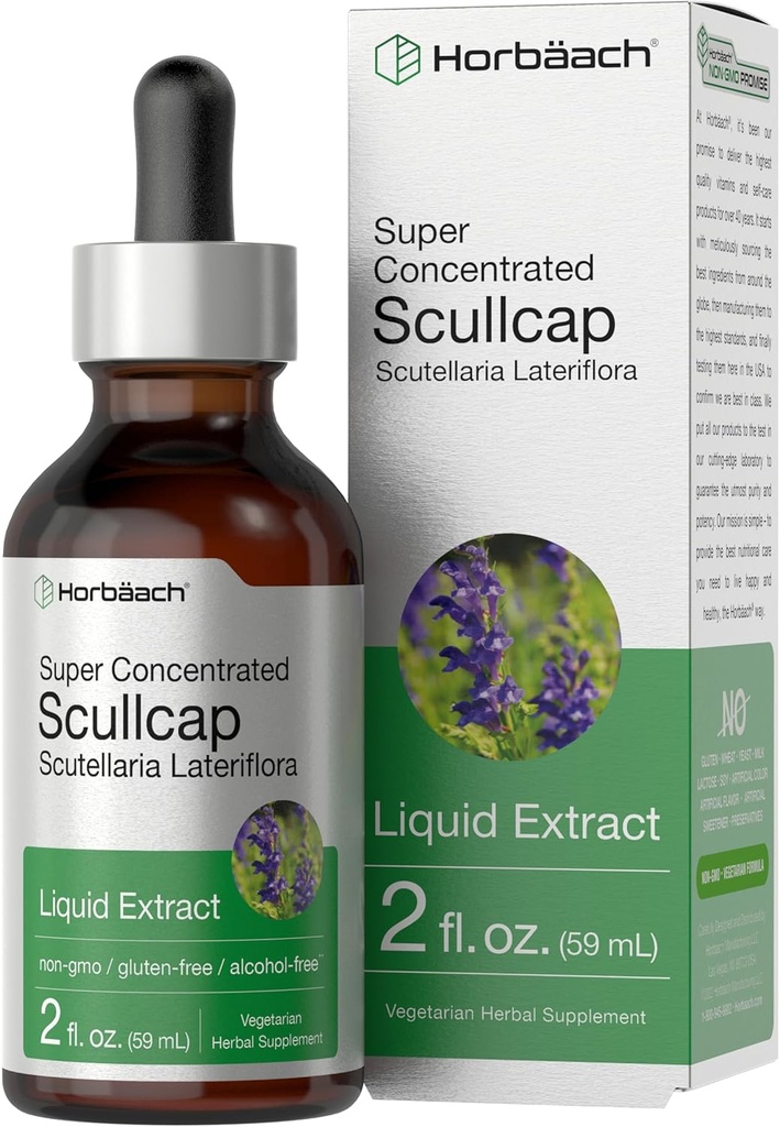 Horbaach Mediclcap Herb Tincture Medic124; 2 fl oz Medic124; Liquid Extract Drops Medic124; Scutellaria Lateriflora Medic124; Alkohol fri, vegetar 124; Super koncentreret Supplement Medic124; Non- GMO & Gluten fri