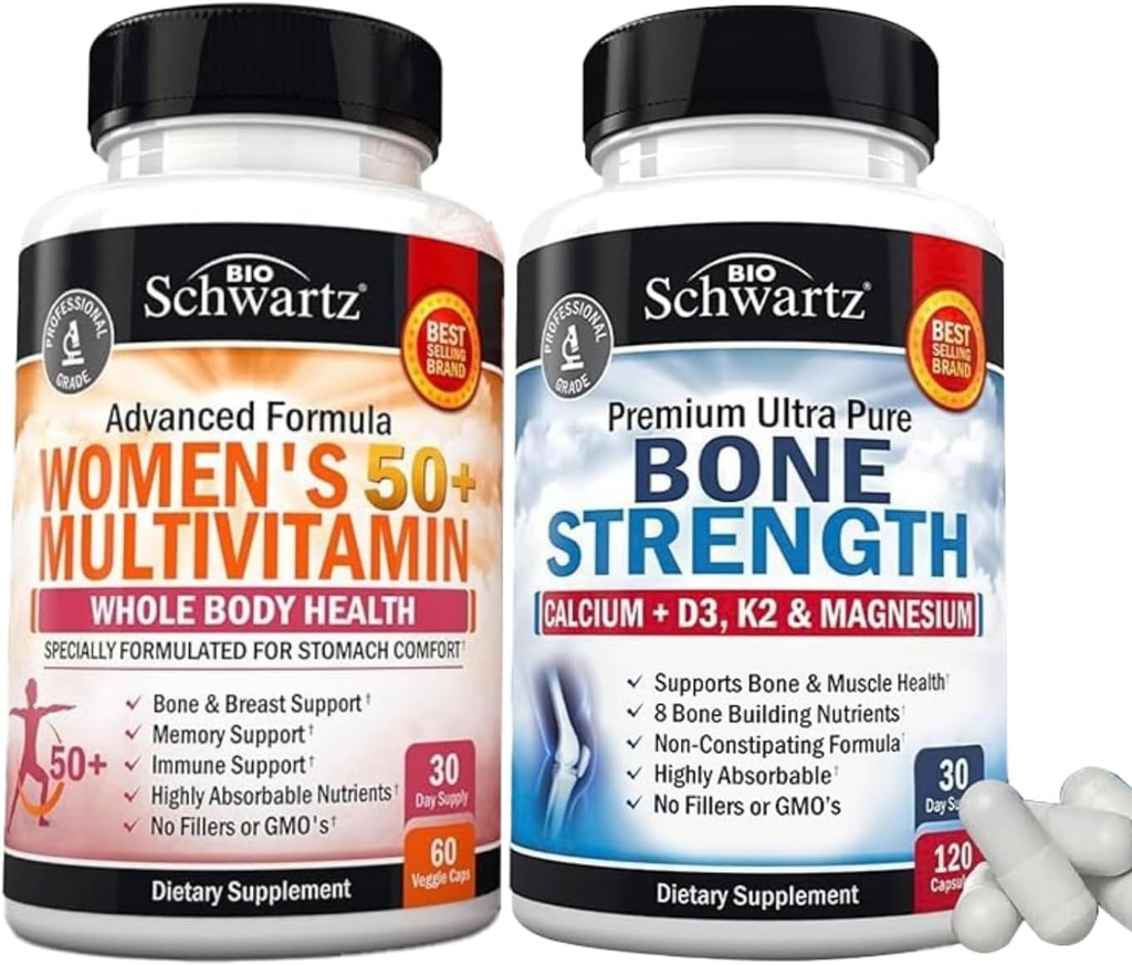BioSchwartz Dagligt Multivitamin til kvinder 50 & Over (1 måned Tilgang) Plus Knoglestyrke Mineral supplement med Calcium og Magnesium (1 måned Tilgang)