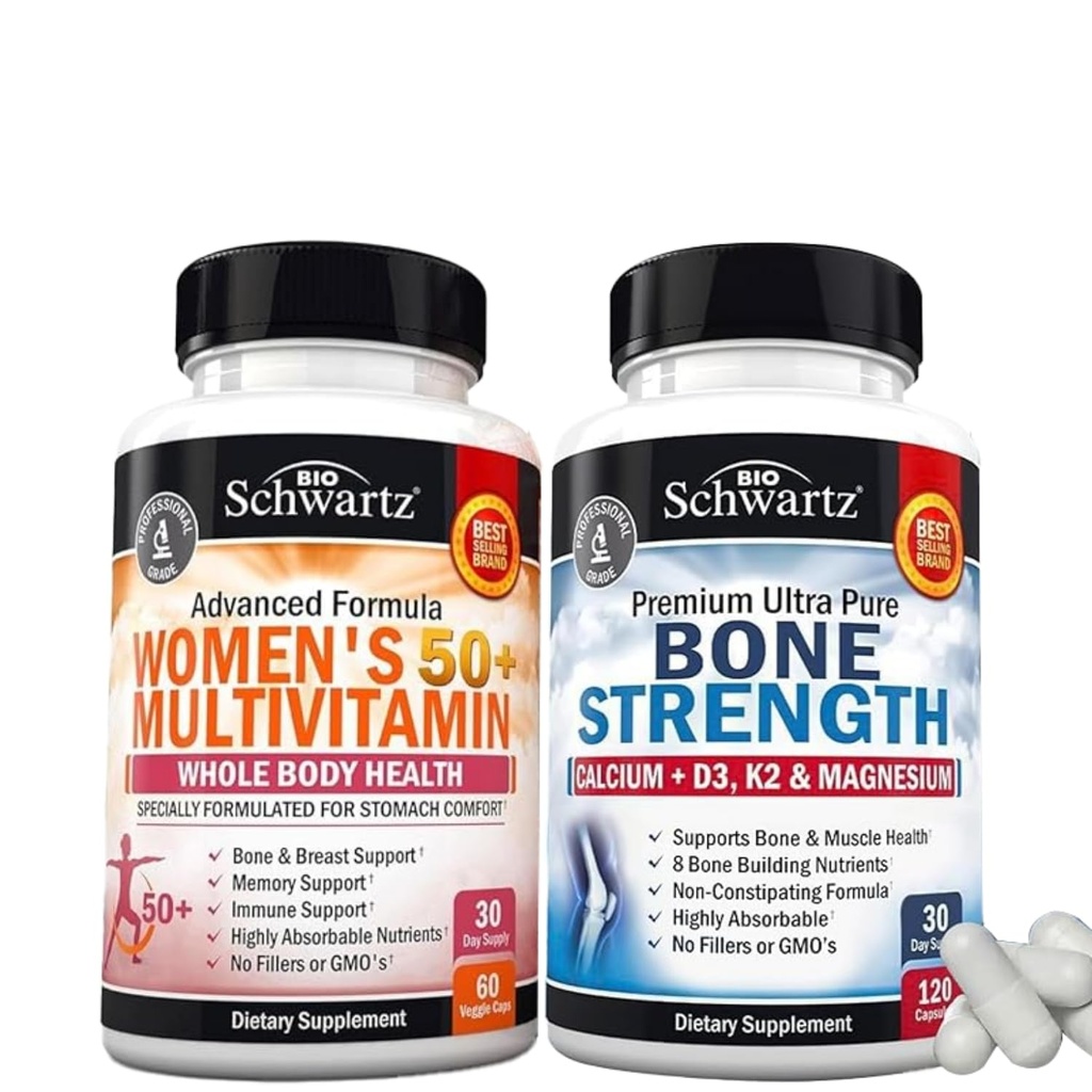 BioSchwartz Dagligt Multivitamin til kvinder 50 & Over (1 måned Tilgang) Plus Knoglestyrke Mineral supplement med Calcium og Magnesium (1 måned Tilgang)