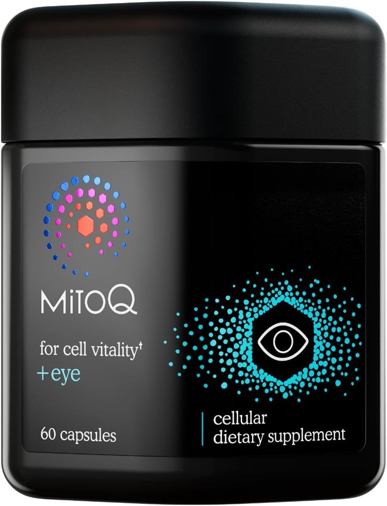 MitoQ + Eye Advanced CoQ10 Antioxidant - Indeholder Mitoquinol Mesylat, Lutein, Zeaxanthin, Bilberry, Maritime Pine Bark - Understøtter Eye sundhed, Blå lys Filtration & Cell Vitality (60 kapsler)