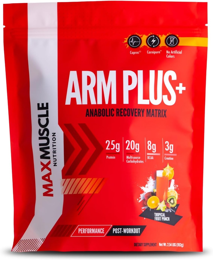 Max Muscle Arm Plus + Anabolske Recovery Matrix 124; 25g protein, 8g Bcaas, 3g Creatinine monohydrat