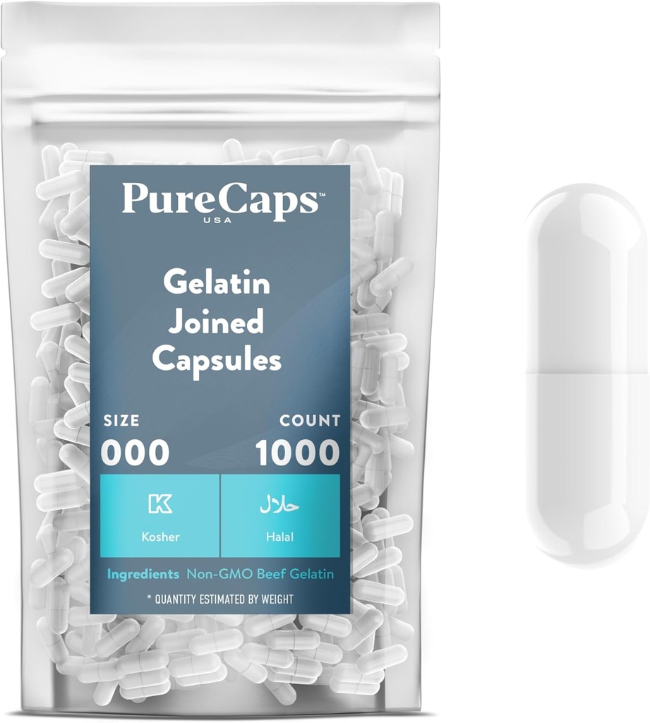 PureCaps USA - Tomme Gelatine Kapsler Størrelse 000 Beeg 124; 1.000 Forenede Pills