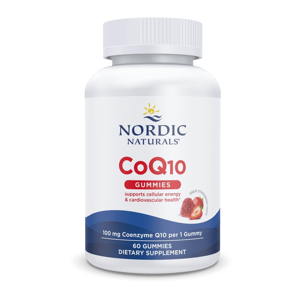 Nordic Naturals CoQ10 Gummies, Strawberry - 60 Gummies - 100 mg Coenzym Q10 (CoQ10) - Great Taste - Heart Health, Cellular Energy Production, Antioxidant Support - Non- GMO, Vegan - 60 Servere