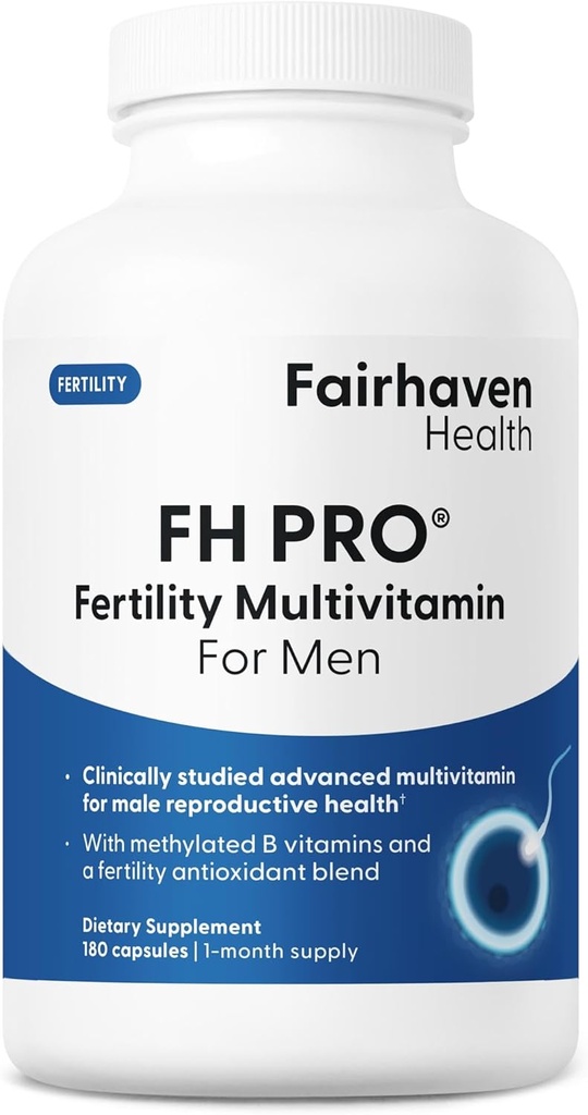 Fairhaven Health FH Pro for mænd er 124; klinisk studeret Premium prænatal fertilitet kosttilskud til mænd er 124; mandlige fertilitet kosttilskud er 124; greve og motilitet støtte preception for ham 124; 180 kapsler