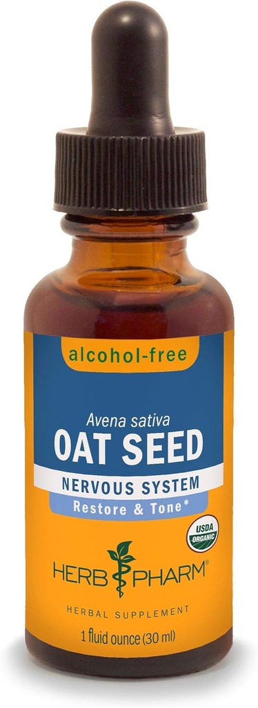 Herb Pharm Certified Organic Alcohol- Free Oat Seed Glycerit for Nervesystemet Support - 1 Fl Oz (pakke med 1)