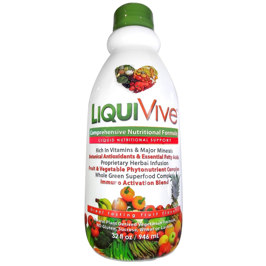 LiquiVive Liquid Vitamin Mega Nutrition against 124; Vegetar Daily Multivitamin Balance immunsupport Booster Superfood of Nature against 124; Vitamin C D3 A B12 E K against 124; 99,9% Vegan Non- GMO Gluten Free 32 fl oz
