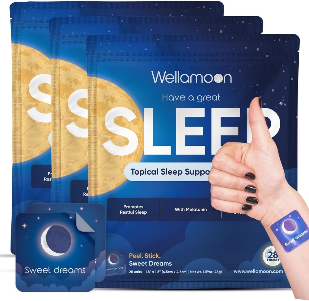 Wellamoon Original Sleep Patches for voksne Extra Strength Buddy 124; Sleep Patch med Melatonin & Valerian Buddy 124; Skin- Friendly & Cruelty- Free Buddy 124; Long- Lasting Night Comfort for Mænd & Kvinder Buddy; Pack med 3 x 28 Patches