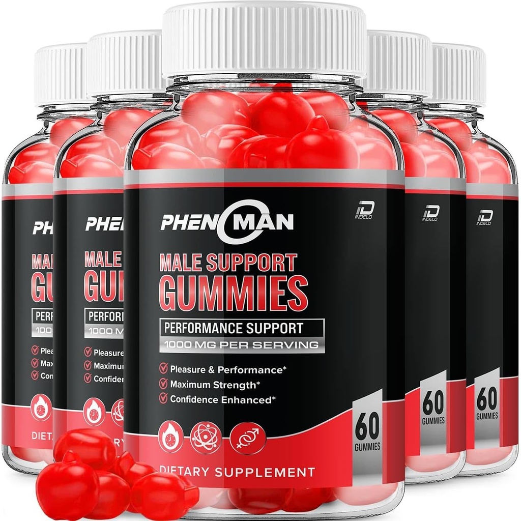 Phenoman til mænd Gummies - Pheno Man Max Performance, Phenoman Advanced Formel, Ekstra styrke Natural Supplement til muskelvækst & Samlet sundhedsstøtte og anmeldelser (5 Pack - 300 Gummies)