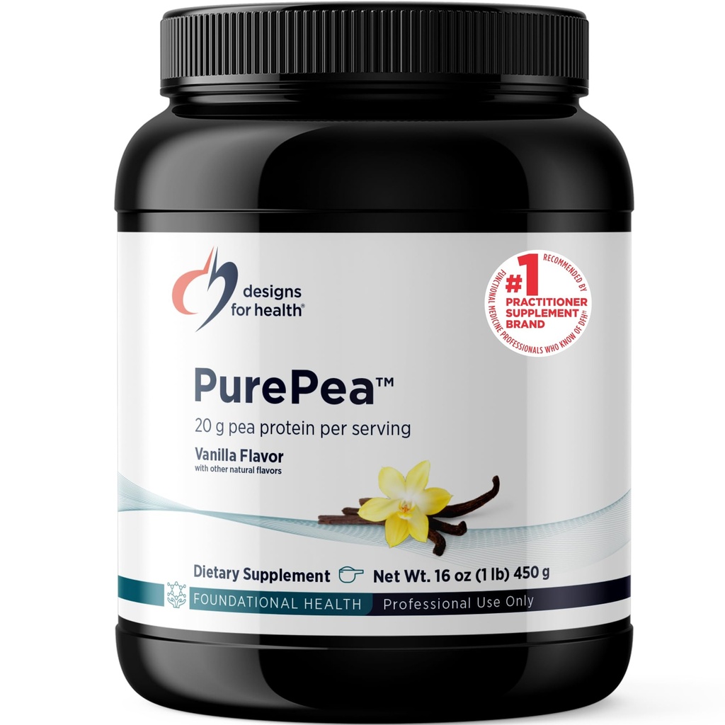 Design til sundhed PurePea - 20g Vegan Pea Protein, Non- GMO naturlige drikke mix pulver supplement, Vanilla (15 Servere / 450g)