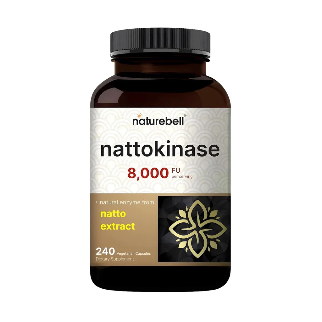 NatureBell Natokinase Supplement 8.000 FU Per Serving, 240 Veggie Kapsler er 124; Traditional Nato Extract Kilde - Max Strength Enzyme & Heart Health Support - Non- GMO