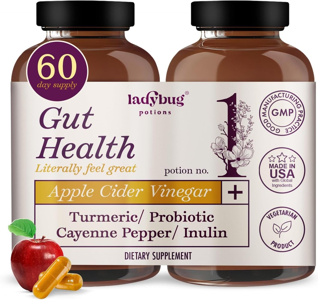 Organic Apple Cider Vincipes 30Capsules 2Pack Raw Premium Apple Cider Vincipes Capsules, ACV Pills with Turmeric Root Extract Probiotic Blend, Cayenne Pepper, Inulin & Black Pepper til fordøjelse & Detox