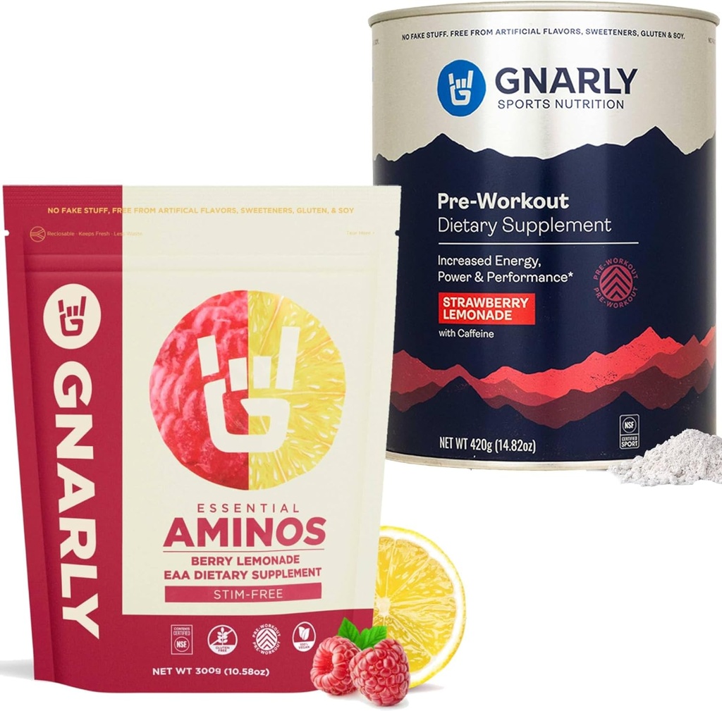 Gnarly Nutrition Gnarly Preworkout Strawberry Lemonade (14.82oz) Aminos Berry Lemonade Coffein Free (10.58oz)