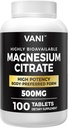 Magnesium Citrate 500MG 100 tabletter - Vegan Safe, High Absorption