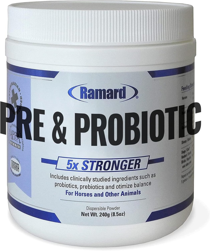Ramard Total Prebiotic & Probiotic Equine Formel - Natural fordøjelsestillæg for heste Optimal Gut Sundhed, Nutrient Absorption, Foal Support Pro & Pre Biotics for Livestocks og Horse 8.5 oz Jar
