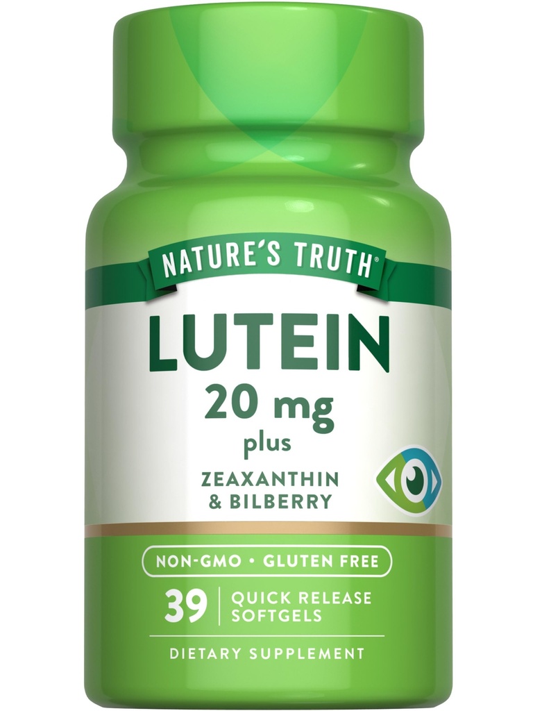 Nature 's Truth Lutein and Zeaxanthin against 124; 20 mg against 124; 39 Softgels against 124; with Bilberry against 124; Non- GMO & Gluten Free Supplement