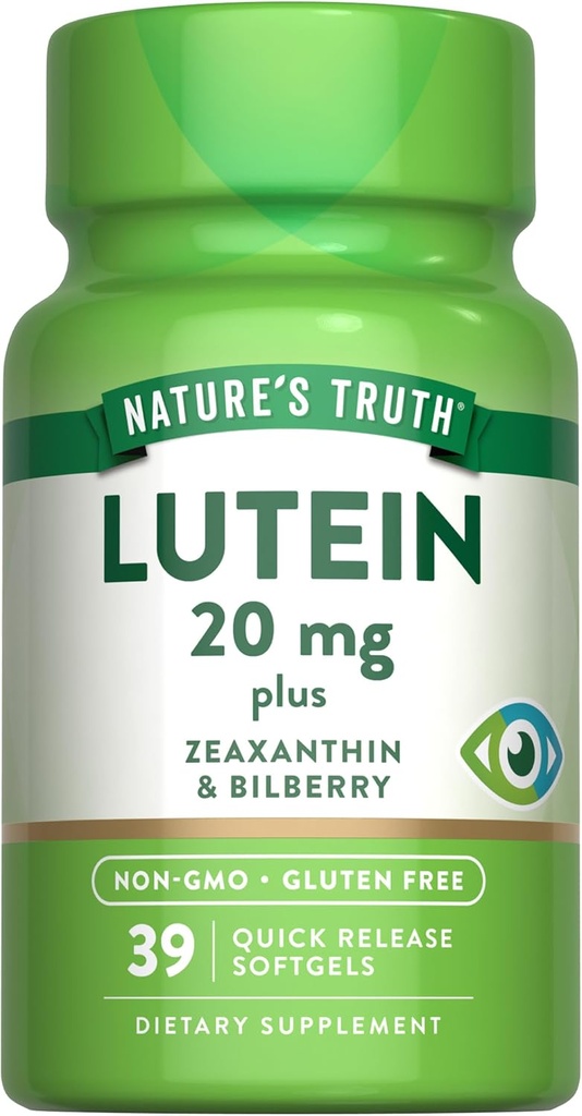Nature 's Truth Lutein and Zeaxanthin against 124; 20 mg against 124; 39 Softgels against 124; with Bilberry against 124; Non- GMO & Gluten Free Supplement