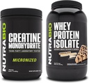 NutraBio Creatin monohydrat, Unflavored, 500g og Whey Protein Isolate, Chokolade Peanut Butter, Supplement Bundle - Muskelenergi, Lean Muskelvækst, Inddrivelse, og Styrke