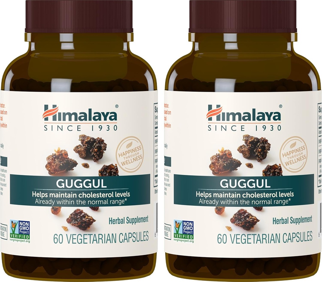 Himalaya Guggul, Cholesterol Supplement for sund LDL, HDL, og triglycerid Niveauer, 750 mg, 60 Vegetariske Kapsler, 1 måned Tilgang, 2 Pack