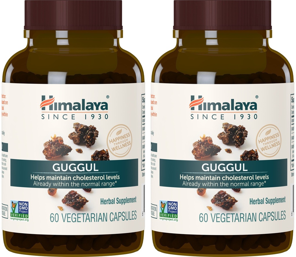 Himalaya Guggul, Cholesterol Supplement for sund LDL, HDL, og triglycerid Niveauer, 750 mg, 60 Vegetariske Kapsler, 1 måned Tilgang, 2 Pack