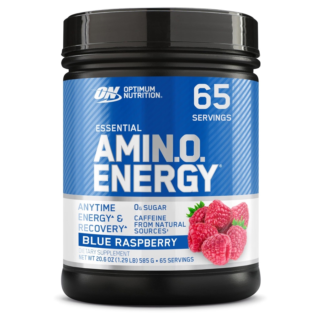 Optimum Nutrition Amino Energy - Pre Workout med grøn te, BCAA, Aminosyrer, Keto Friendly, Green Coffee Extract, Energy Powder - Blå Hindbær, 65 Servering (Packaging May Vary)