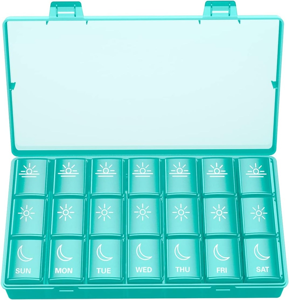 BUG HULL Weekly Pill Organizer 3X om dagen, Daily 7 Day Medicine Pill Organizer 3 gange om dagen, Travel Pill Case Container for Vitaminer, Kosttilskud