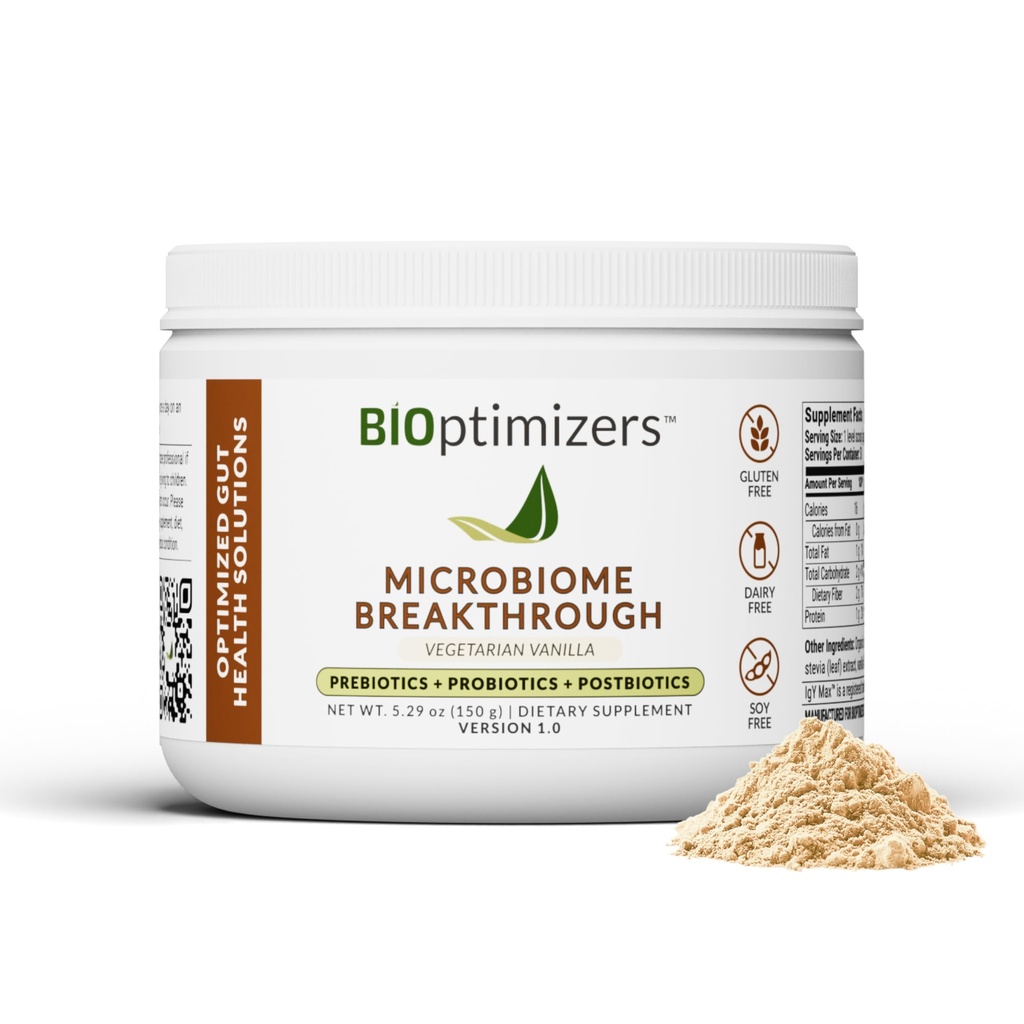 Mikrobiome Breakthrough ™ Gut Support Powder - Vegetarisk Vanilla - Med Probiotika, Prebiotika, og IgY Max ® - kilde til L- Glutamin - understøtter fordøjelseskomfort, Gas & Bloating Relief 30 Serveringer *