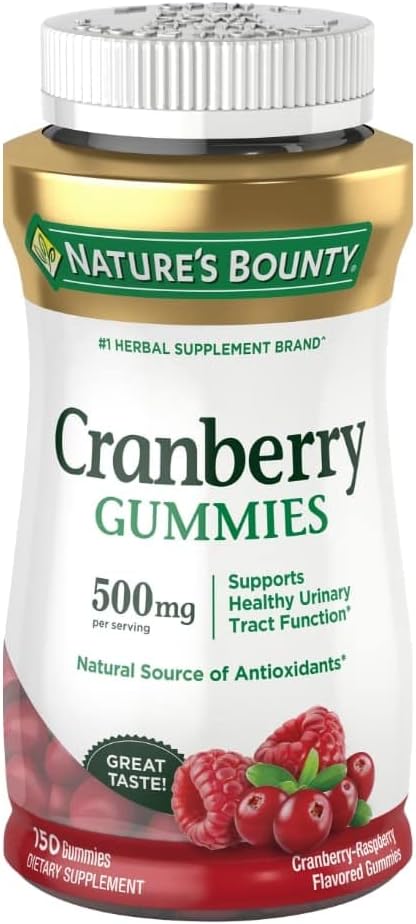 Nature 's Bounty Cranberry Gummies, Urinary Tract Support, 500 mg, Cran- Raspberry Flavor, 150 Ct