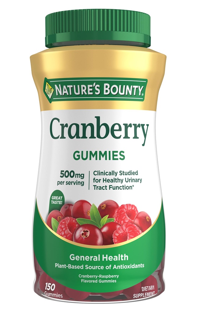 Nature 's Bounty Cranberry Gummies, Urinary Tract Support, 500 mg, Cran- Raspberry Flavor, 150 Ct