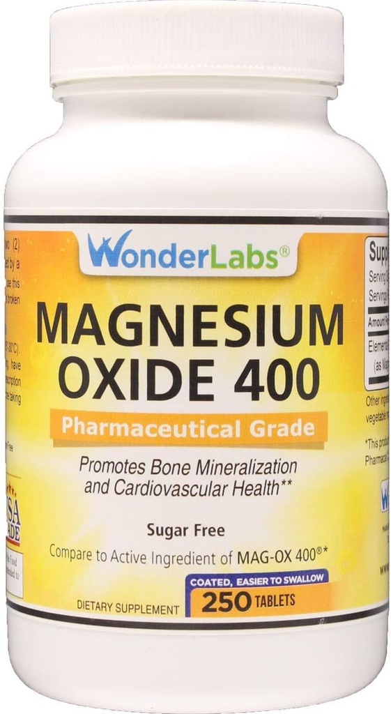 Wonder Labs Magnesiumoxid 400, 483mg Magnesiumoxid Pharmaceutical Grade * * Sammenlign med MAG- OX 400 ® - 250 tabletter