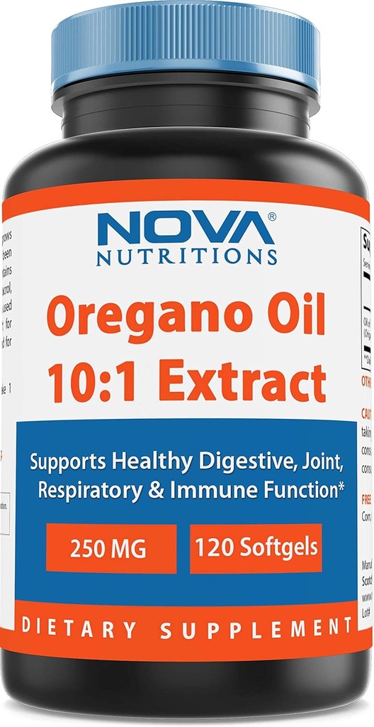 Nova Nutritions Oregano Oil 250 mg 10: 1 Extract - Non- GMO & Gluten Free - Oil of Oregano Pills - immunforsvar - 120 Softgels