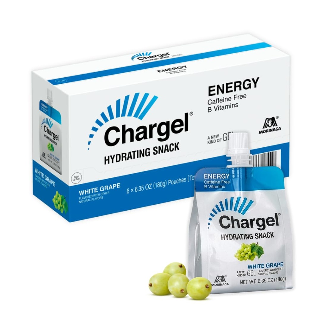Chargel White Grape, Caffe- Free Instant Energy Gel Running, Cykling, Workout, Vandreture Essentials for Kvinder & Mænd, Gaver til løbere - Carbs Vitamin, Gluten Free - Pakke af 6 Gels - 6.35oz Hver
