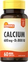 Sundance Calcium 600 mg med D3 + 124; 60 kapsler med 124; vegetarisk, ikke-GMO, og Gluten Free Supplement